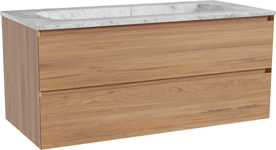 Balmani Mitra meuble salle de bains suspendu 120 x 55 cm teck avec Tablo Arcato plan simple en marbre carrara