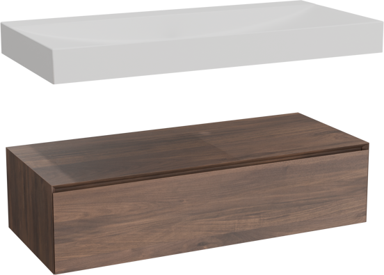 Balmani Mitra Elements meuble salle de bains suspendu 120 x 55 cm noyer américain avec Wave lavabo simple pour 2 trous de robinet en solid surface blanc mat