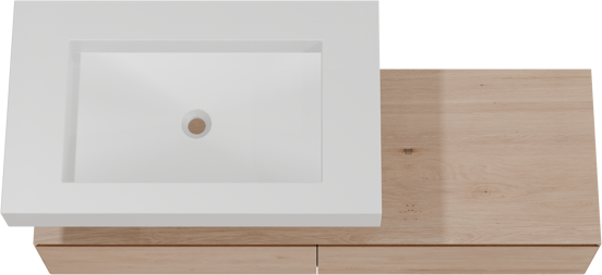 Balmani Mitra Elements meuble salle de bains suspendu 150 x 55 cm chêne naturel avec Dominus plan simple 90 cm en solid surface blanc mat