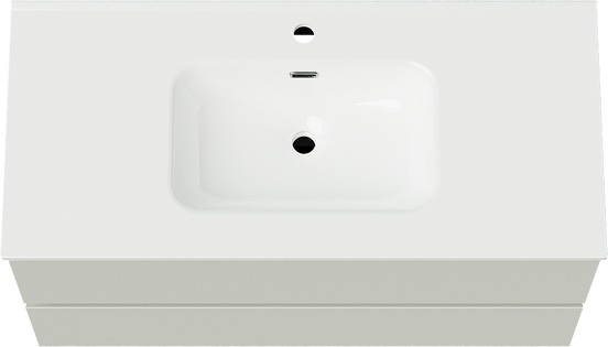 Linie Lado hängendes Möbelstück Set: 100 x 46 cm, Greige, mit Baro Einzelwaschtisch, Porzellan Weiß glänzend