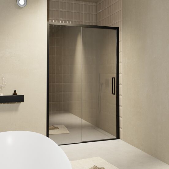 Balmani Senses Design Dusche Schiebetür, Links, 140 cm x 210 cm, Reflex-Spiegelglas, Profil Schwarz