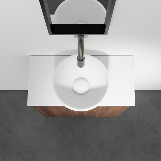 Balmani Mitra zwevend toiletmeubel 42 x 21 cm amerikaans notenhout met Facetta wastafelblad en Jazz waskom in matte Solid Surface