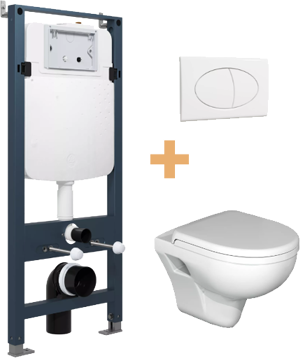 WC Set: Linie Enzo Hänge WC, Weiß glänzend, offener Spülrand, Linie Ilana Einbauspülkasten mit Betätigungsplatte
