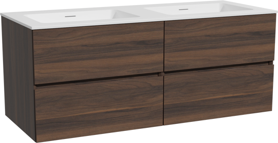 Storke Edge meuble salle de bains suspendu 130 x 52 cm noyer avec Mata double vasque en solid surface blanc mat