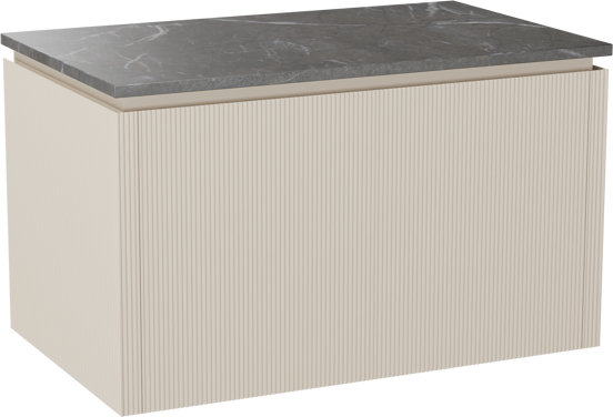 Balmani Eclips hängendes Möbelstück Set: 90 x 55 cm, Sandbeige, mit Stretto Einzel Waschtischplatte Pietra Grey Marmor, Vertikale symmetrische gerade Rippe