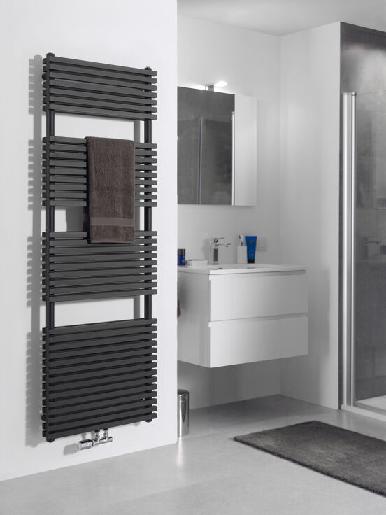 Vipera Vesuvio dubbele handdoekradiator 50 x 180 cm centrale verwarming mat zwart zij- en middenaansluiting 2.125W