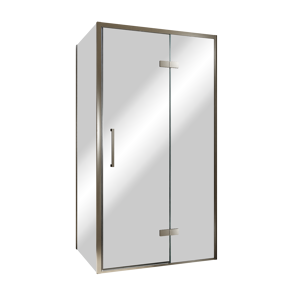 Balmani Senses Design douchecabine met rechtse draaideur en vaste zijwand, 100 x 90 cm, Reflex spiegelglas, Brushed GunMetal profielen