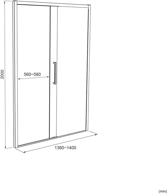 Luca Varess Senses rechtse douche schuifdeur 140 x 200 cm Lined glas mat zwart profiel