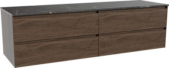 Balmani Mitra hängendes Möbelstück Set: 180 x 55 cm, Amerikanischer Nussbaum, mit Stretto Einzel- oder Doppel Waschtischplatte, Marmor Pietra Grey