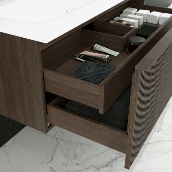 Balmani Forma zwevende wastafelonderkast 75 x 55 cm gerookt eiken 2 lades vert. sym. groef