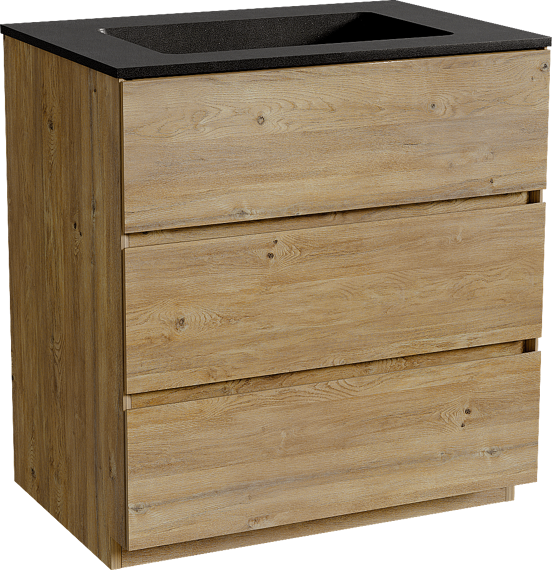 Storke Edge meuble salle de bains à poser 75 x 52 cm chêne brut avec Scuro plan simple en quartz noir mat