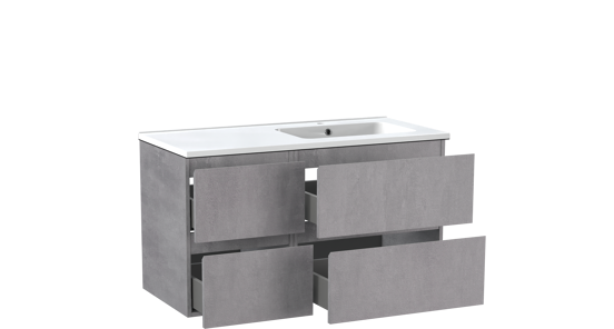 Linie Lado meuble salle de bains suspendu 100 x 46 cm béton gris foncé avec Vano vasque asymétrique droite en marbre composite blanc brillant
