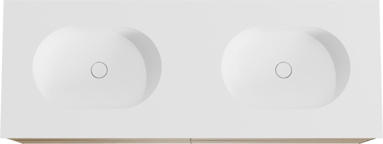 Balmani Mitra zwevend badkamermeubel 150 x 55 cm ruwe eik met Tablo Oval dubbele wastafel in solid surface mat wit