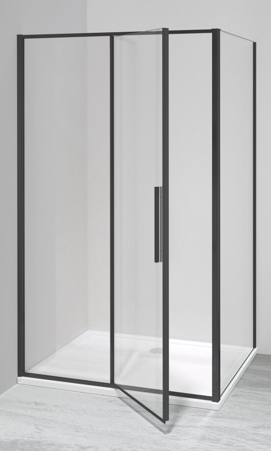 Luca Varess Morano douchecabine met draaideur en 2 vaste zijwanden 90 x 120 cm helder glas mat zwart profiel