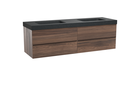 Balmani Mitra meuble salle de bains suspendu 180 x 55 cm noyer avec Napoli double vasque en granit noir