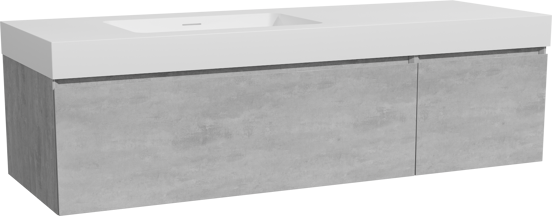 Storke Edge zwevend badkamermeubel 150 x 52 cm beton donkergrijs met Mata High asymmetrisch linkse wastafel in solid surface mat wit