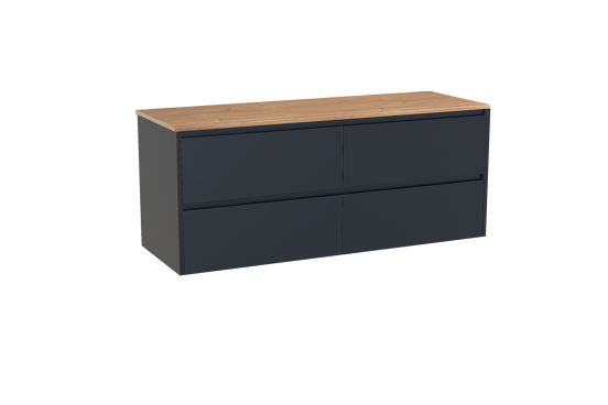 Storke Seda meuble salle de bains suspendu 150 x 52 cm bleu nuit avec Panton tablette simple ou double en mélaminé chêne brut