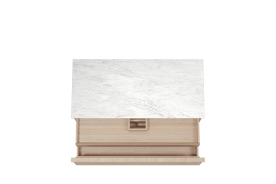 Balmani Forma hängendes Möbelstück Set: 120 x 55 cm, Naturbelassene Eiche, mit Stretto Einzel- oder Doppel Waschtischplatte, Marmor, Carrara, Horizontale symmetrische gerade Rippe