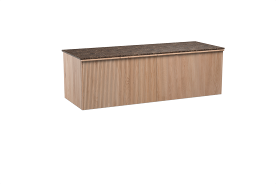 Balmani Forma zwevend badkamermeubel 150 x 55 cm natuur eik met Stretto enkel of dubbel tablet in marmer dark emperador, Verticale symmetrische rechte ribbel