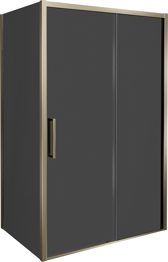 Balmani Senses Design douchehoek met rechtse schuifdeur en vaste zijwand, 120 x 100 cm, Rookglas, Brushed Champagne Gold profielen