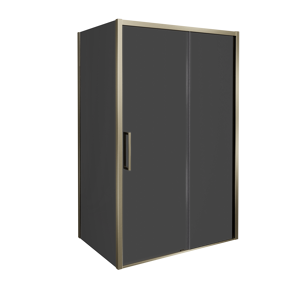 Balmani Senses Design douche d'angle avec porte coulissante à droite et paroi latérale fixe, 120 x 100 cm, Verre fumé, Profil Brushed Champagne Gold