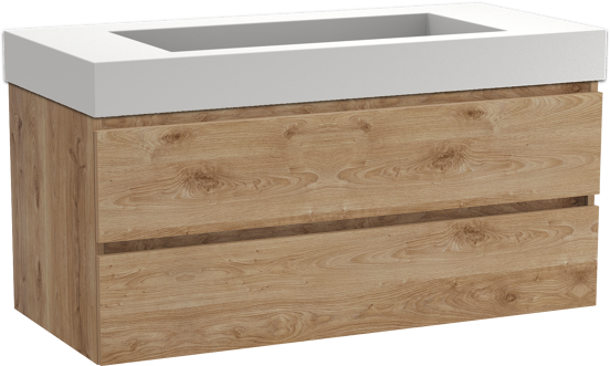 Balmani Lucida meuble salle de bains suspendu 120 x 55 cm chêne brut avec Modus lavabo simple pour 2 trous de robinet en solid surface blanc mat