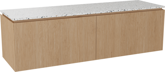 Balmani Eclips meuble salle de bains suspendu 180 x 55 cm Chêne naturelle avec Stretto tablette simple ou double en Bianco Nero Terrazzo, Nervure droite symétrique verticale