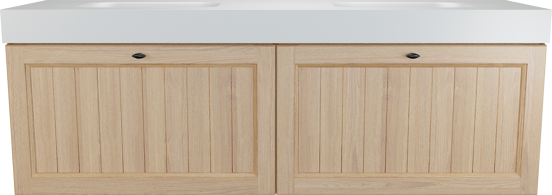 Balmani Lemon meuble salle de bains suspendu 180 x 55 cm, placage chêne naturel avec Arcato double vasque en blanc mat