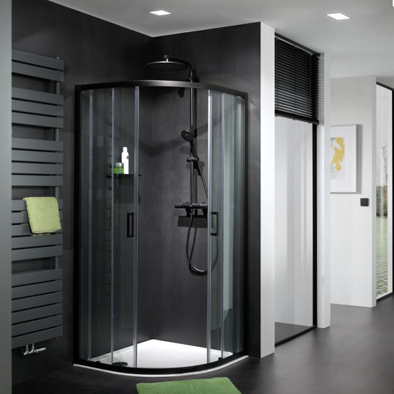 Luca Varess Vidor paroi de douche quart de rond 90 x 90 cm verre transparent profil noir mat