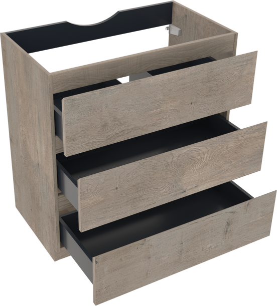 Linie Lado meuble sous-vasque a poser 80 x 46 cm chêne gris 3 tiroirs