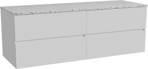 Storke Edge hängendes Möbelstück Set: 150 x 52 cm, Weiß matt, mit Tavola Einzel- oder Doppel Waschtischplatte, Terrazzo in Weiß/Schwarz matt