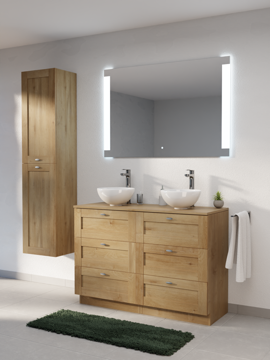 Linie Classo meuble salle de bains à poser 120 x 46 cm chêne naturel avec Lado tablette simple ou double en mélaminé chêne naturel