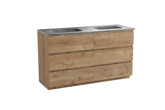 Balmani Lucida staand badmeubel 150 x 55 cm ruw eiken met Tablo Arcato dubbele wastafel in marmer pietra grey