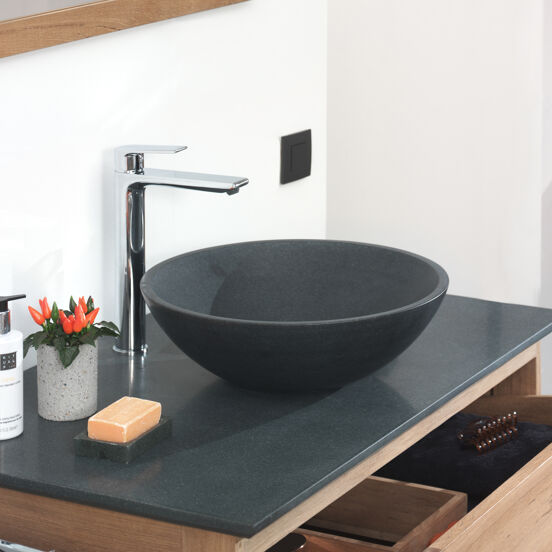 Balmani Bari Aufsatzwaschbecken: Granit, poliert, rund, Ø 42 cm