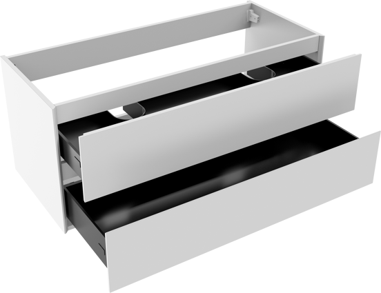 Storke Edge meuble sous-vasque suspendu 120 x 52 cm blanc brillant 2 tiroirs 2 découpés de siphon