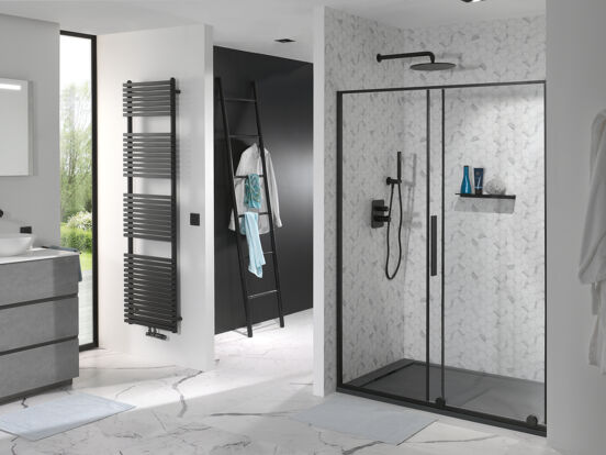 Luca Varess Morano douche schuifdeur 140 x 190 cm helder glas mat zwart profiel