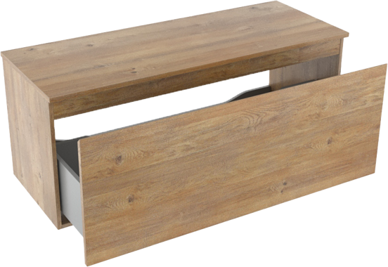 Linie Lado hängendes Möbelstück Set: 120 x 46 cm, Naturbelassene Eiche, mit Lado Einzel- oder Doppel Waschtischplatte, Melamin Naturbelassene Eiche