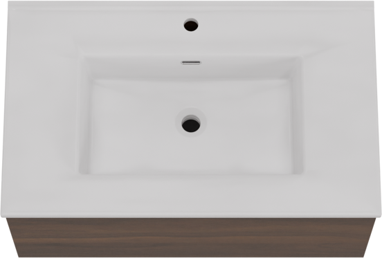 Storke Edge zwevend badkamermeubel 85 x 52 cm notelaar met Kera enkele wastafel in porselein mat wit