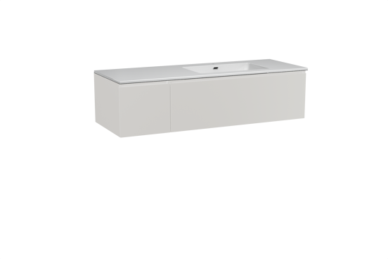 Storke Edge meuble salle de bains suspendu 140 x 52 cm blanc mat avec Diva plan vasque asymétrique à droite en marbre composite blanc brillant