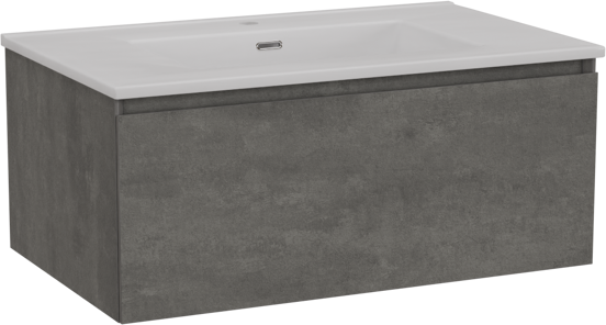 Storke Edge zwevend badkamermeubel 85 x 52 cm beton donkergrijs met Kera enkele wastafel in porselein glanzend wit