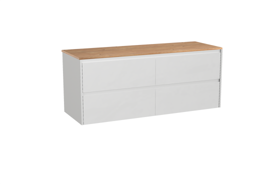 Storke Seda hängendes Möbelstück Set: 150 x 52 cm, Weiß matt, mit Panton Einzel- oder Doppel Waschtischplatte, Melamin Rohe Eiche