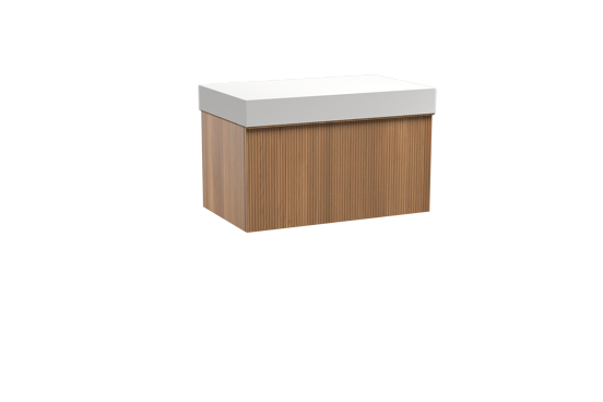 Balmani Forma hängendes Möbelstück Set: 90 x 55 cm, Teak, mit Dominus Einzel Waschtischplatte, Solid Surface, Weiß matt, Vertikale symmetrische gerade Rippe