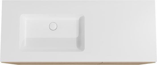 Storke Edge meuble salle de bains à poser 130 x 52 cm chêne brut avec Mata plan vasque asymétrique à gauche en solid surface blanc mat