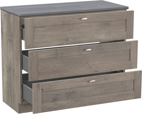 Linie Classo meuble salle de bains à poser 100 x 46 cm chêne gris avec Lado tablette simple ou double en mélaminé béton gris foncé