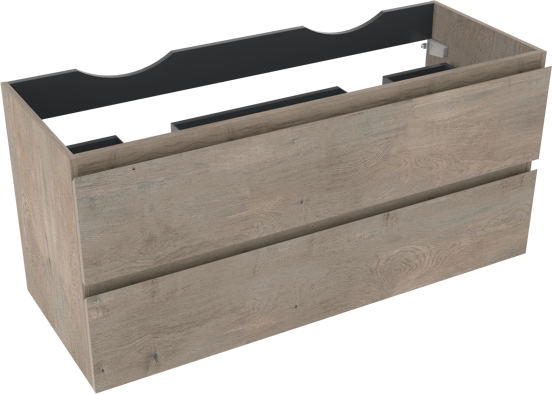 Linie Lado zwevende wastafelonderkast 120 x 46 cm grijze eik 2 lades 2 sifonuitsparingen