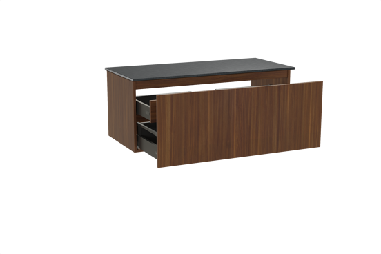 Balmani Sfera hängendes Möbelstück Set: 120 x 55 cm, Amerikanischer Nussbaum, mit Stretto Einzel Waschtischplatte, Schwarzes Granit
