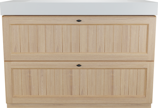 Balmani Lemon meuble salle de bains à poser 135 x 55 cm, placage chêne naturel avec Modus lavabo simple pour 2 trous de robinet en blanc mat