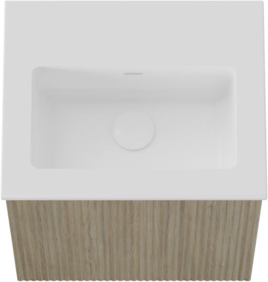 Storke Ribs meuble salle de bains suspendu 45 x 35 cm chêne brut avec Diva plan simple en marbre composite blanc brillant, Nervure droite symétrique verticale