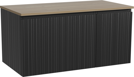 Storke Ribs meuble salle de bains suspendu 100 x 52 cm chêne noir avec Panton tablette simple en mélaminé chêne brut, Nervure droite asymétrique verticale