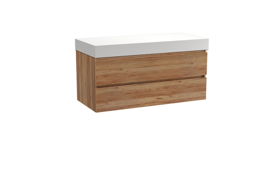 Balmani Lucida meuble salle de bains suspendu 120 x 55 cm teck avec Dominus tablette simple ou double en solid surface blanc mat
